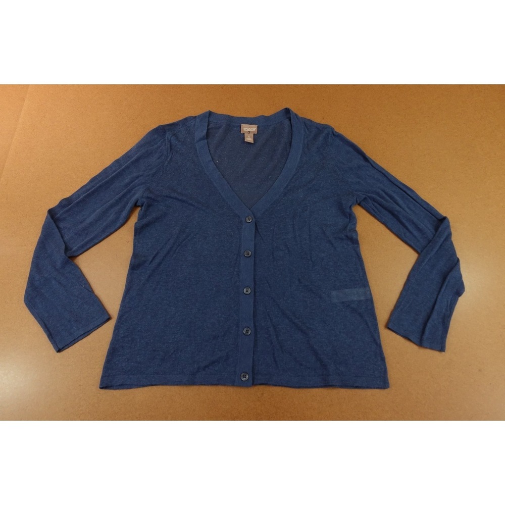 Chicos Womens Size Medium Cottage Blue Lightweight V Neck Cardigan Sweater NWT
